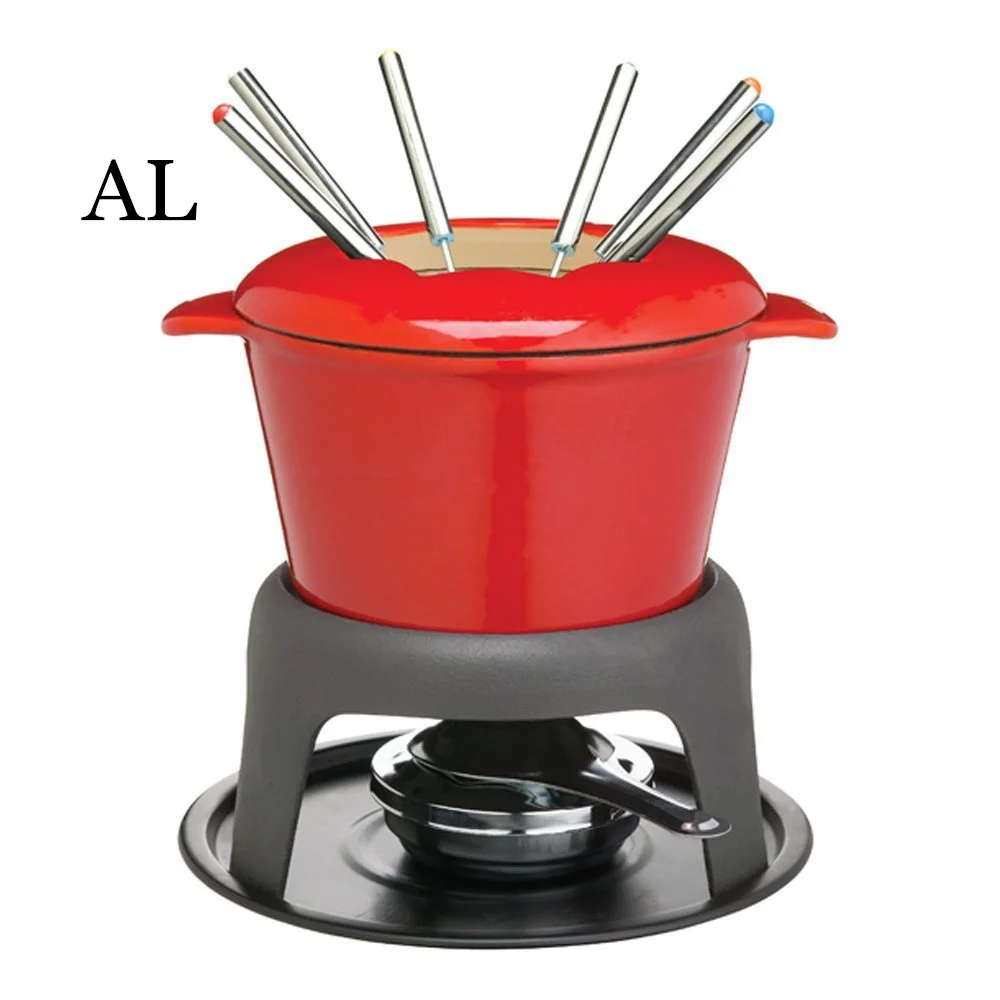 Enamel Cast Iron Fondue Pot Set Chocolate Cheese Melting High-Value Single Hot Pot Fork Stand Heating Cooking Pot Set