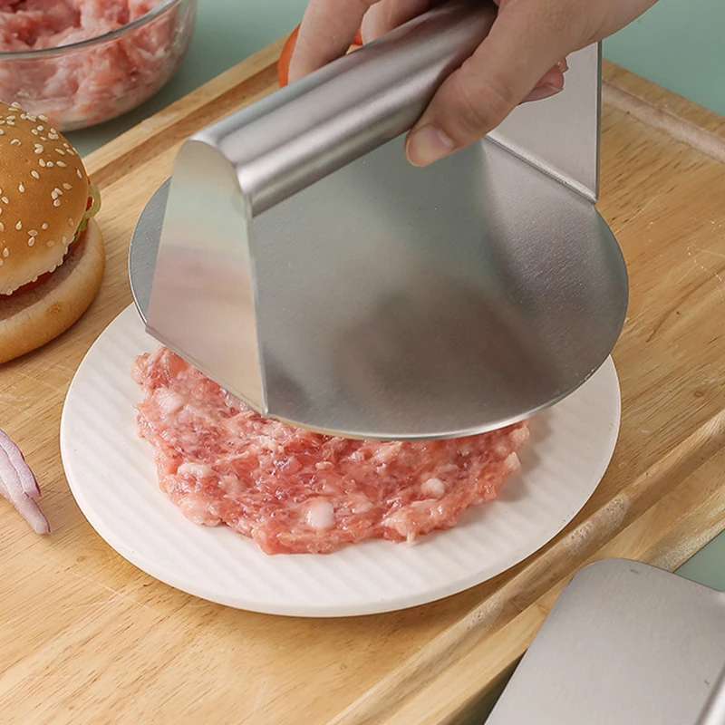 Silicone Stainless Steel Hamburger Meat Press Mold, Circular or Square Meat Patty Maker,  Teppanyaki Tool