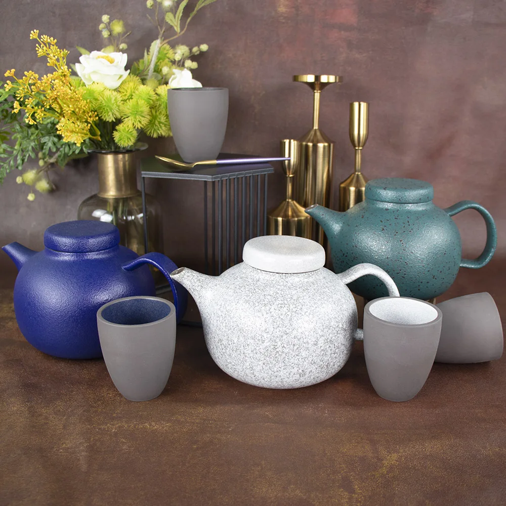 1100Cc High Fired Teapot Blue Green Rustic Tea Pot Ceramic Porcelain Teapot