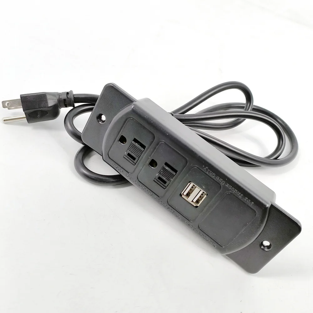 Rectangular Power Grommet Recessed Desktop Power Socket with 2 AC US Power 2 USB Port office Table Concealed Mounted Usb Socket