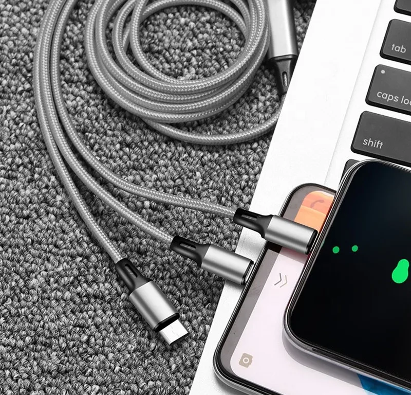 Заводской OEM 3 в 1, нейлоновый плетеный кабель 2A micro usb type C, зарядный кабель для телефона iphone, samsung, huawei, usb-кабель