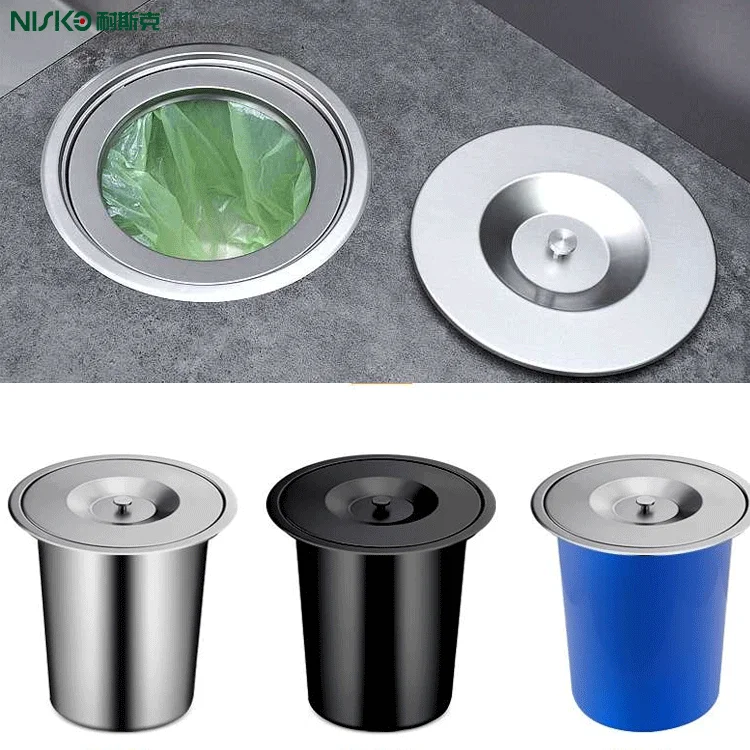 Built-In Single Waste Bin for Counter Top - 12 Quarts Kitchen Bar Built-in Trash Can Cover Flush Recessed Dustbin Trash Bin Lid