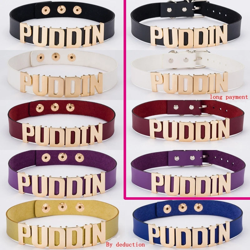 Puddin letter leather collar little ugly girl necklace Thick Choker Punk Gothic Jewelry Charm Personalized Black PU Leather
