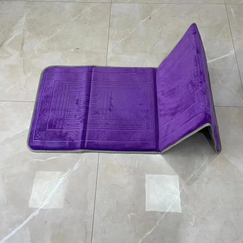 Wholesale price prayer mat luxury Muslim worship mat embossed foldable mosque carpet backrest