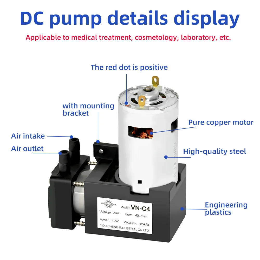 Small DC 12v/24v air negative pressure single head pistoni vacuum pump with  brush motor for printing