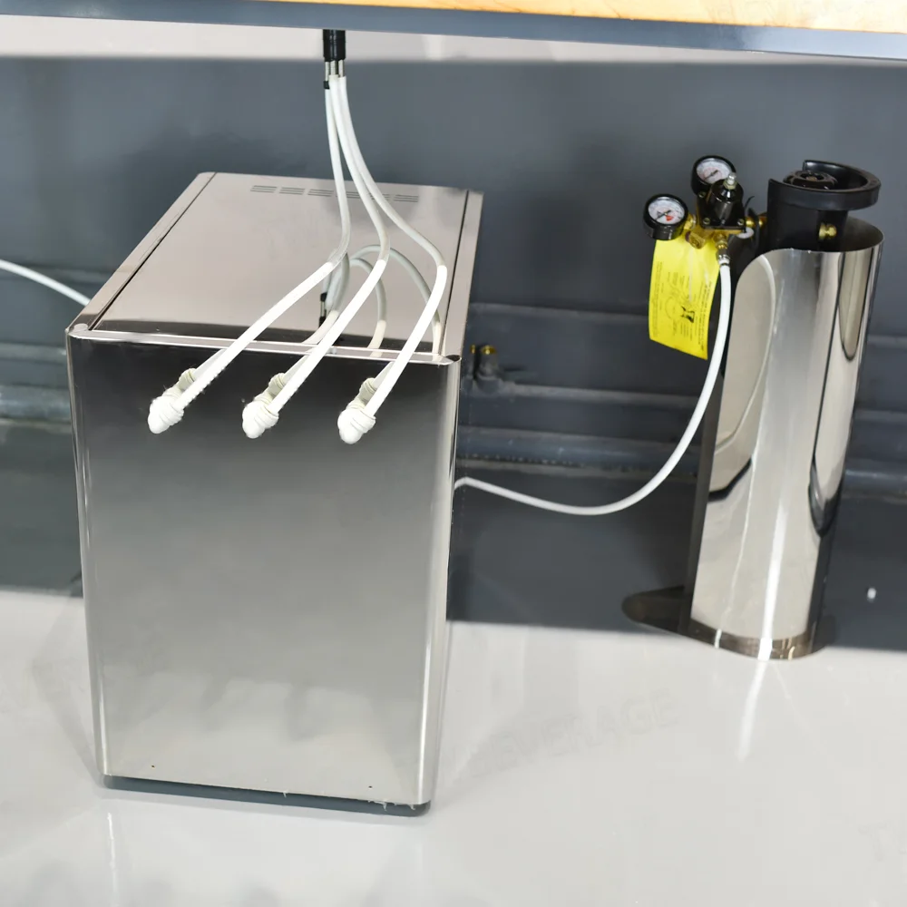 Under counter sparking water machine with 3 taps and stainless steel drip tray to dispense soda water