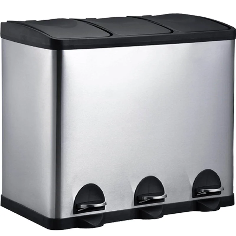 Plastic Inner Bucket 60L Recycle Trash Can 16 Gallon 3-Compartment Stainless Steel Trash and Recycling Bin
