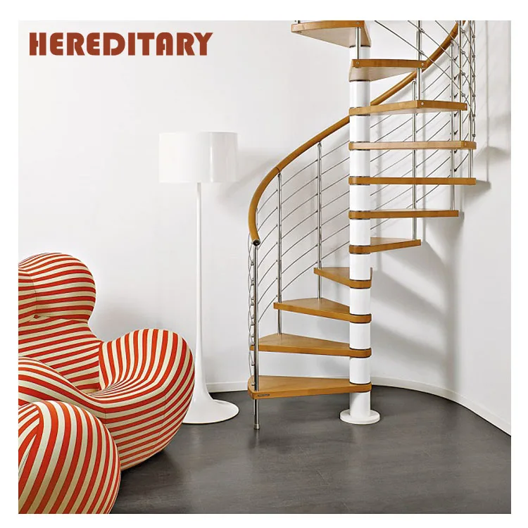 2022 wood step indoor easy installation arc spiral staircase design