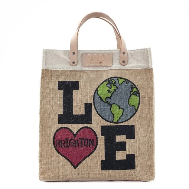 New Arrival Custom Printed Jute Gunny Bags Tote Shopper Bag with Leather Handles