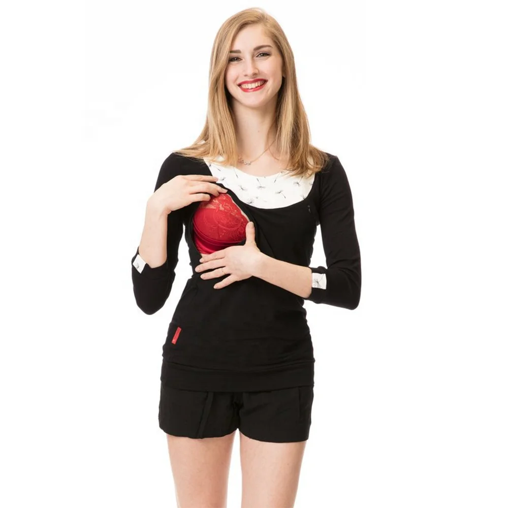 Женская рубашка для грудного вскармливания, Повседневная Туника с рукавом 3/4, топы для кормления