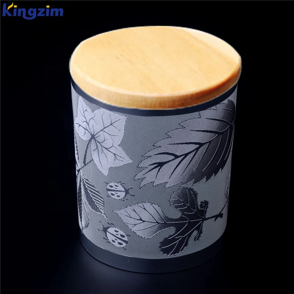 Customized luxury metal pattern decorate Candle container frosted glass candle jar with lid
