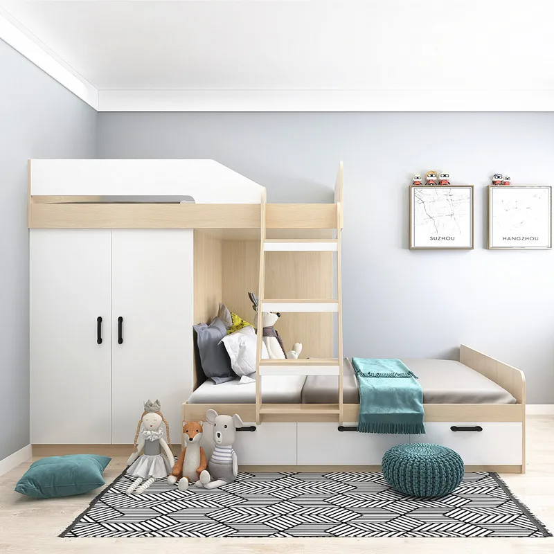 Amazon Hot Selling Custom Modern Wood Children Folding Bunk Bed With Slide