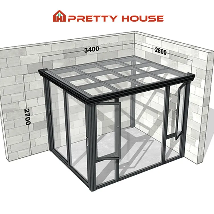 Customized Outdoor Veranda All Season Flat Freestanding Sunrooms Glass Houses Aluminium Slant Sun House
