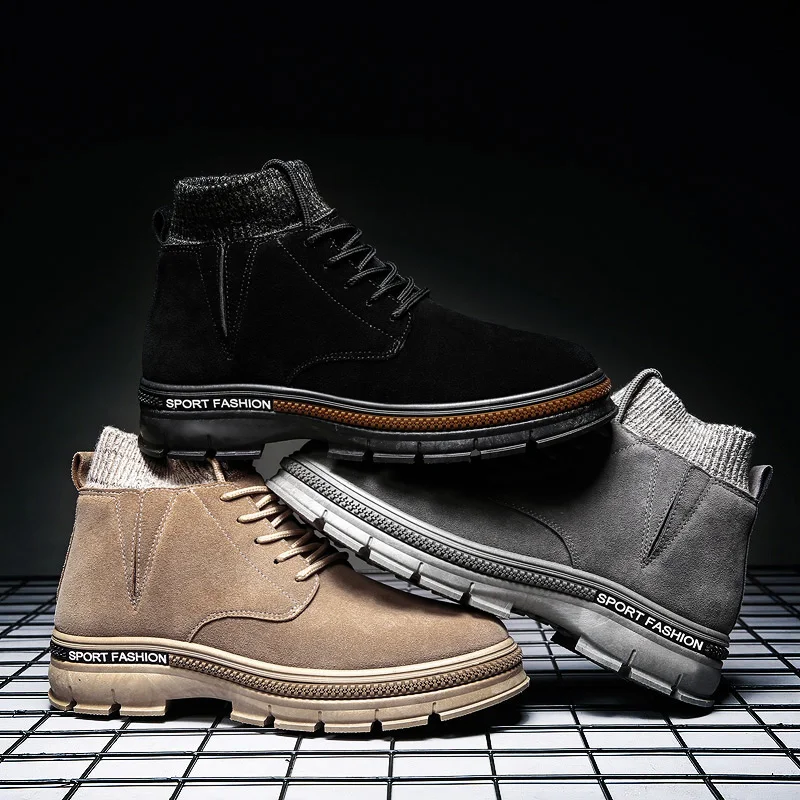 High-top Martin boots mid-boot boots, trendy street shoes knitting collar men shoes