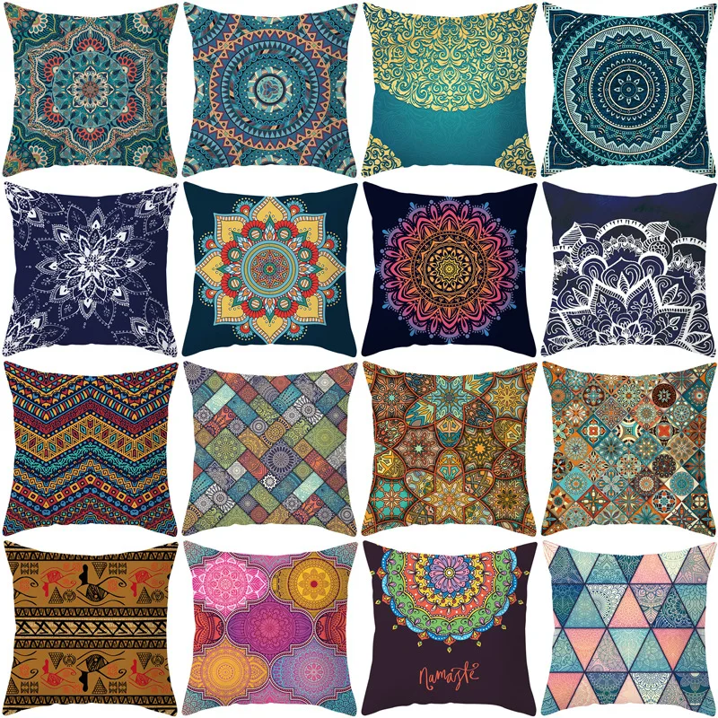 Custom Printed Home Decorative Boho Throw Pillow Covers Oriental Green Mandala Cushion Cover