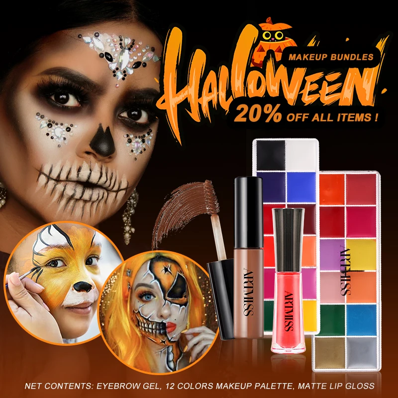 Halloween Makeup KIT 12 Colors Waterbased Eyeliner Face Paint Professional Face Body Painting Palette