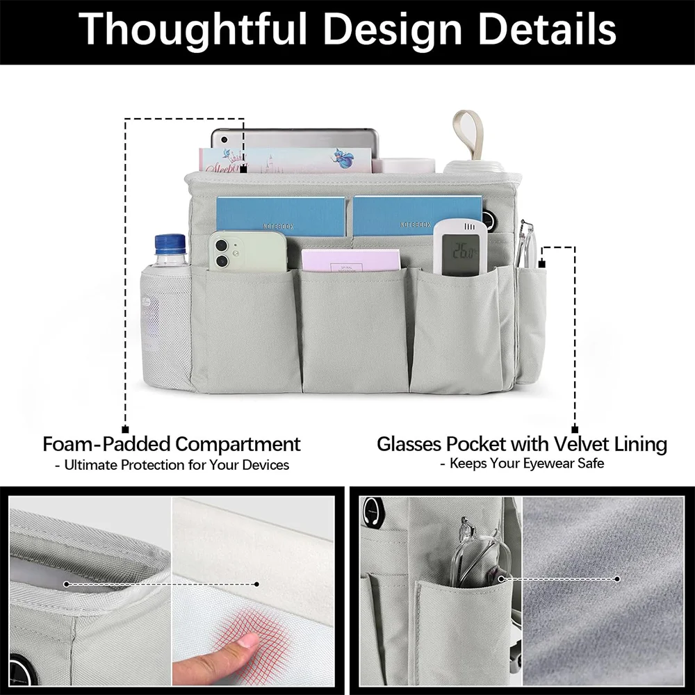 Hanging Bedside Caddie Bag 3 Pockets Magazine Remote Control Cell Phone Dorm Bunk Bed Bag