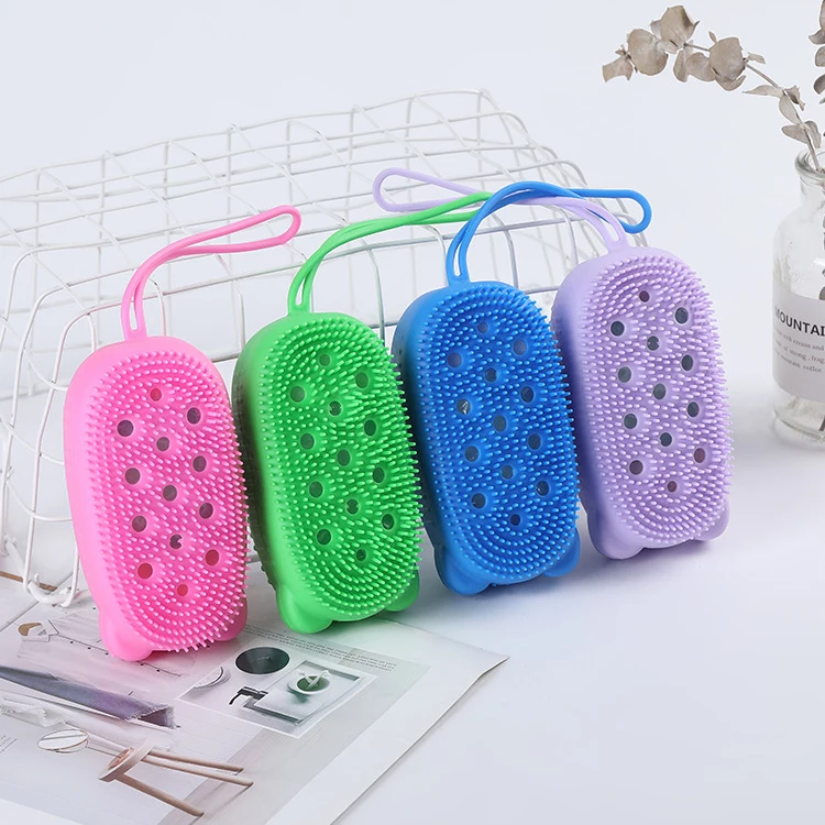 OEM Customized Kids Cleaning Bath Toy Set Silicone Brush Body Soap Dispenser Loofah Scrubber Skin Care Custom Colors Bag