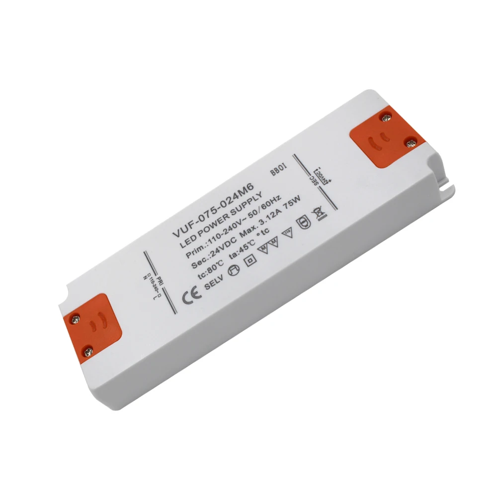IP20 ultra slim plastic shell power supply ac to dc 6w 12w 20w 30w 48w 60w 75w 100w 12v 24v class 2 LED driver 110v 240v ac