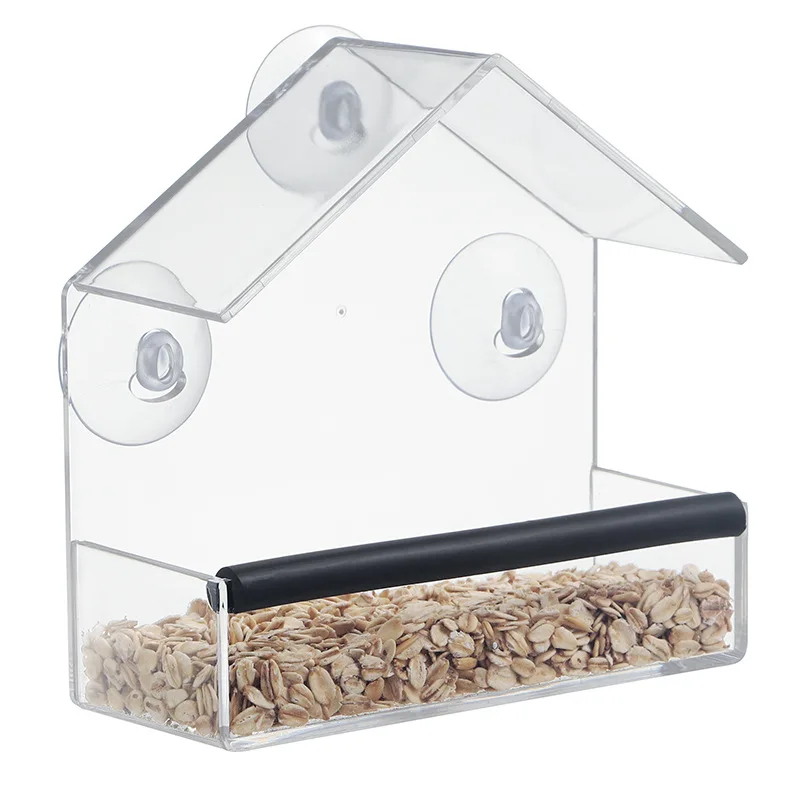 Hot Selling Acrylic Bird Cage Outdoor Adsorption Bird Feeder Transparent Plexiglass Pet Bird Feeder