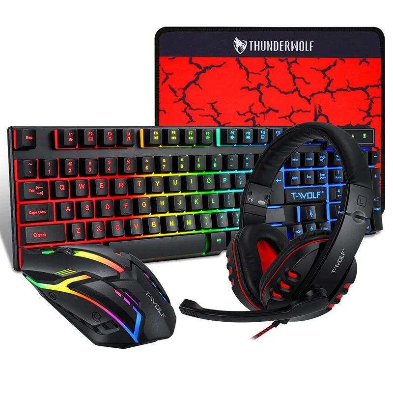 TF800 цветная RGB подсветка клавиатура Коврик для мыши гарнитура 4 в 1 комбинированный комплект USB