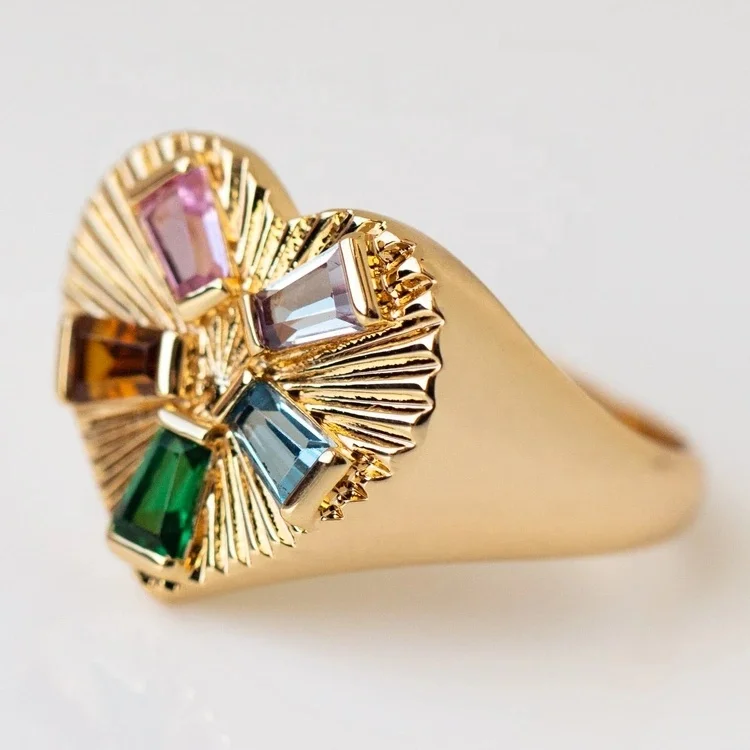 Fashion 14k Gold Jewelry Wholesale 925 Silver Coloured Heart Ring CZ Stone Ring