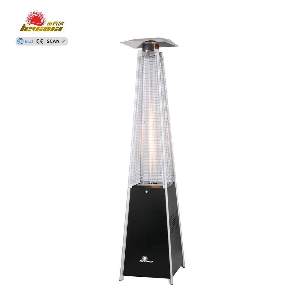 Modern Fashion Style Stand Mobile Pyramid with High Quality Outdoor Gas Tube Patio Heaters in Black Coated for Garden