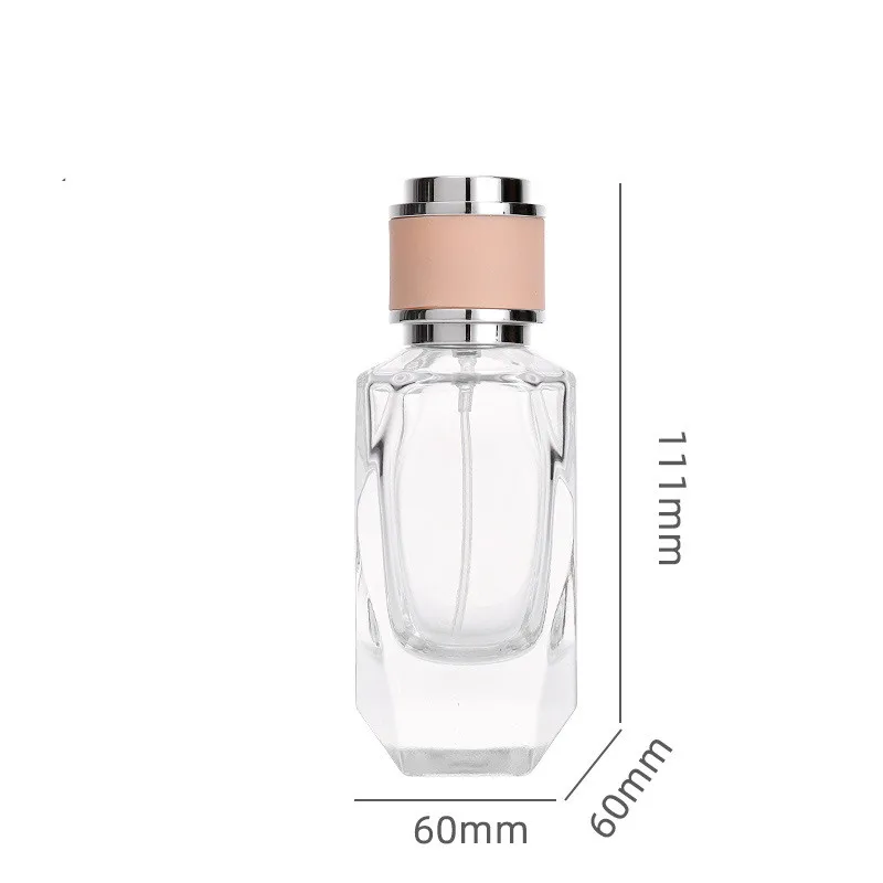 Wholesale high quality fashion transparent 50ml perfume bottles with difference cap glass frascos de vidrio para perfume