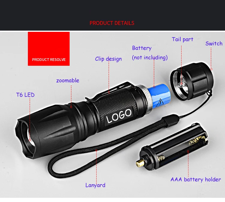 QXMOVING 10W Waterproof Aluminum Alloy Professional Tactical Flashlight Telescopic Zoom Long Shoot Flashlights With Clip