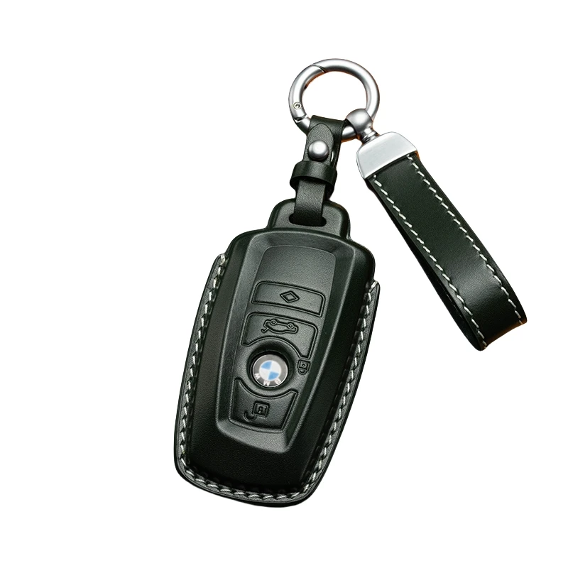 Factory Sell Remote Control Car Key Cover Bag Cow Leather Remote Control Key Case with Protective Buckle for Old BMW