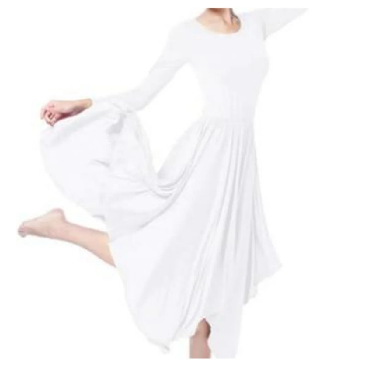 Women Long Sleeve Praise Dance Dress Irregular Pleated Swing Skirt Latin Ballroom Dance Dress Lyrical Dancewear