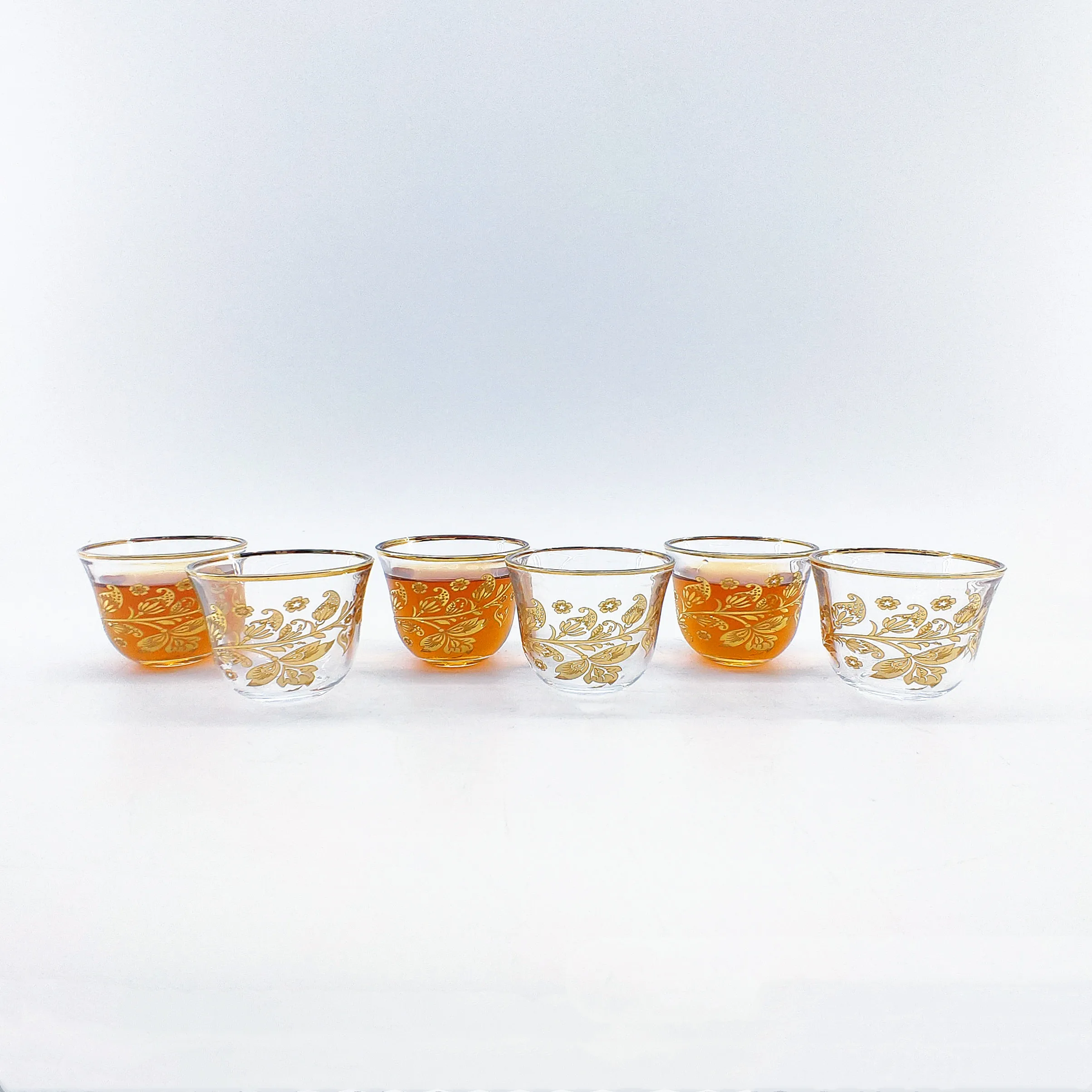 6pcs/set Arabic Tea Cup Saucer Set of Cawa Cup and  Real Gold Drawing Middle Eastern Daily Use of Tea Cup Sets