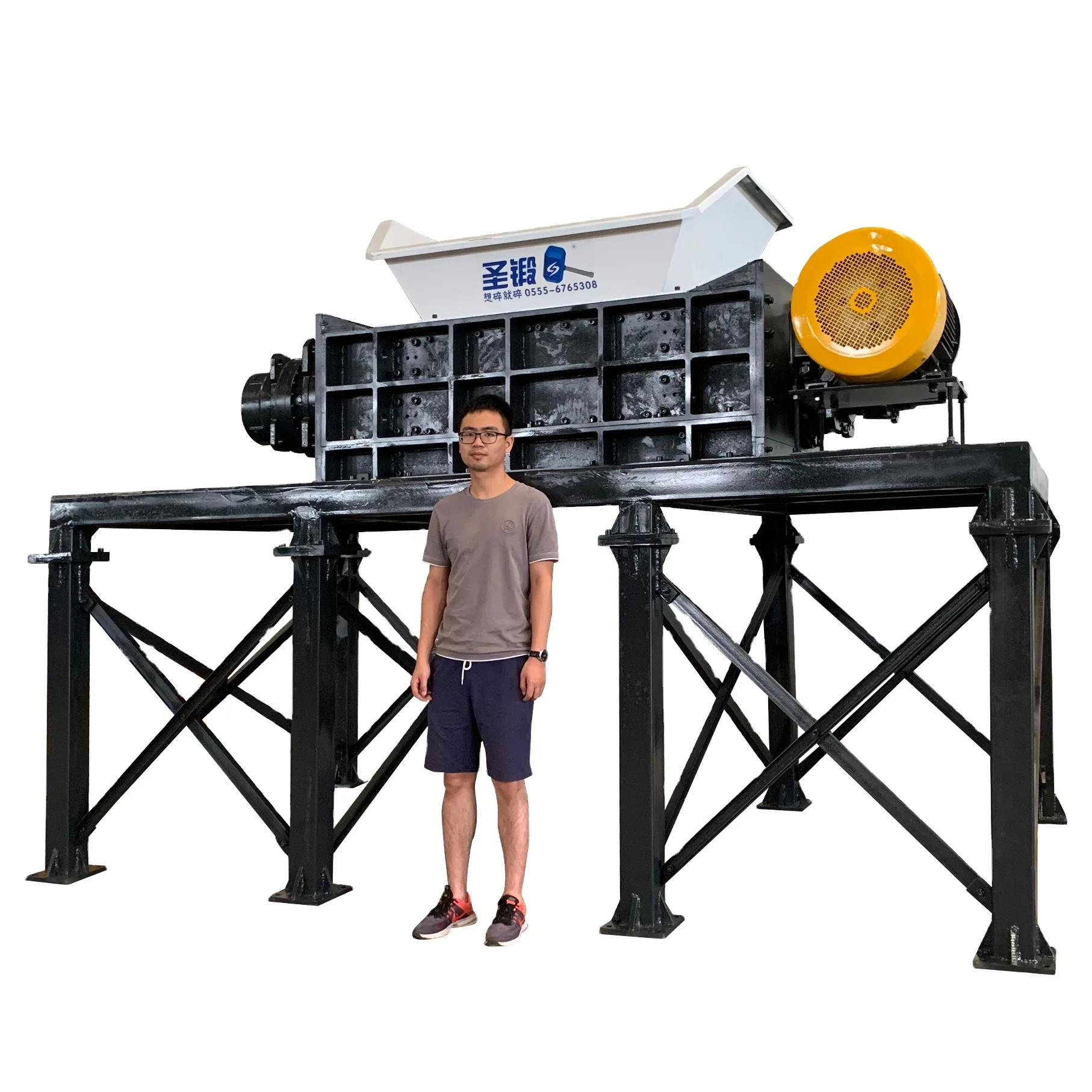 Мощная автоматическая машина для измельчения пластмассовой шины металла, двухвальный измельчитель ножниц