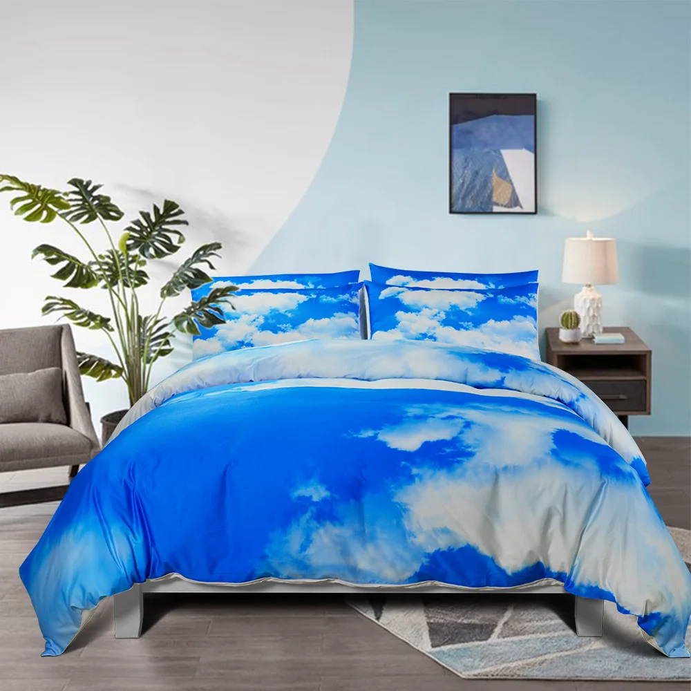Digital Printed Blue Sky 3D Bed Sheets 100% Cotton Bedsheet Fabric Bedding Set Kids Cotton Duvet Cover Pillow Case