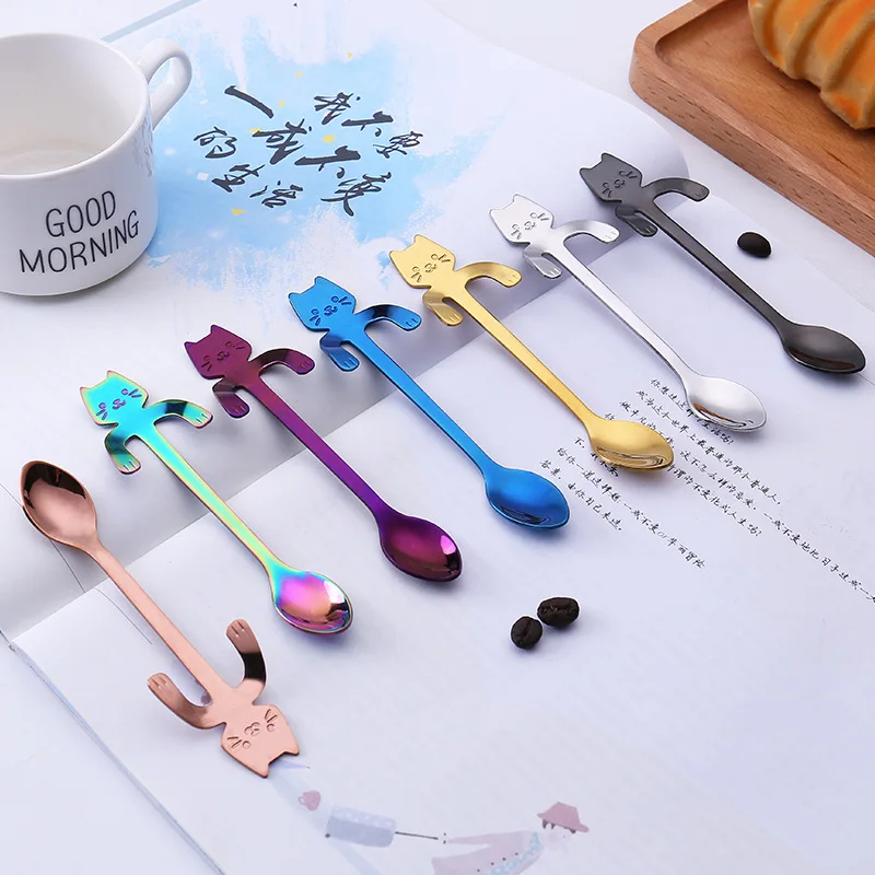 Wholesale Cat Spoon Small Tea Coffee Stirring Spoons Stainless Steel Gold Mini Spoon