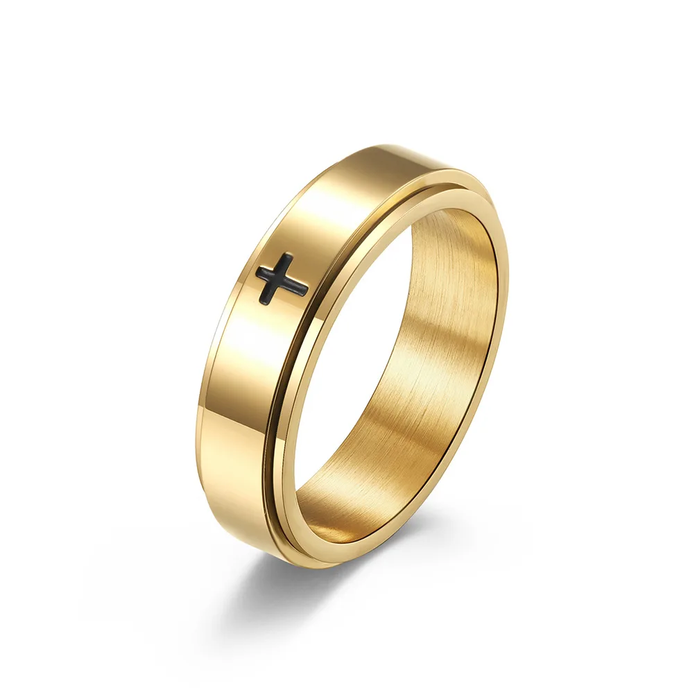 unisex stainless steel simple cross rotatable decompression ring