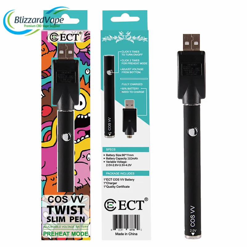 COS VV Sim Pen Preheat Cbd Vape Battery Twist Cbd Pen Battery With 510