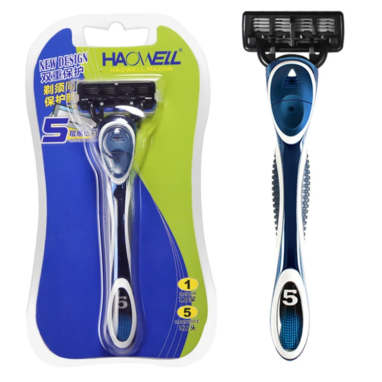 HW-B505DR  changeable cartridge open design 5 five blade razor metal handle system razor imported stainless steel material blade
