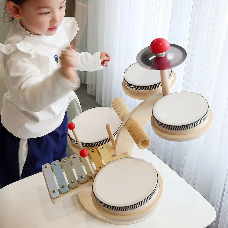 New design Wooden Percussion Montessori Instruments Toys Set  , Musical Drum Wooden Music Kit Baby Sensory Toy Kids Drum Set