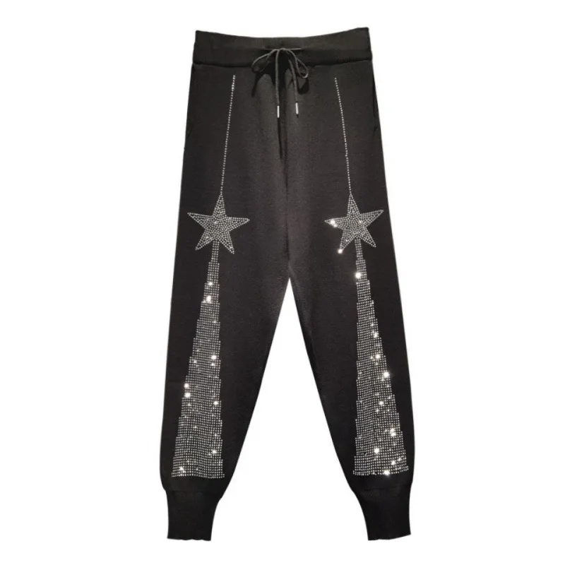 New arrival sparkle diamond beads sequined elastic waist casual cargo pants for kids girls