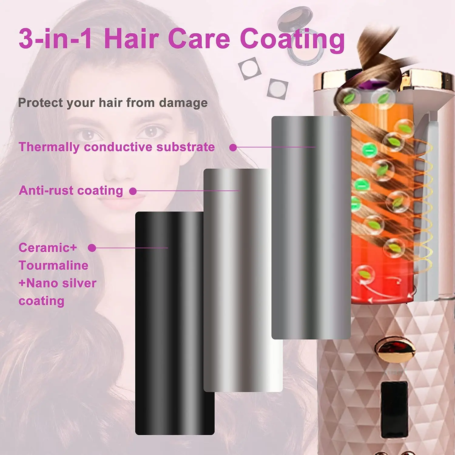 Wavy Waver Wireless Automatic Infrared Spiral Cordless Auto Iconic 360 Rotating Professional Battery Operated Hair Curler Hair