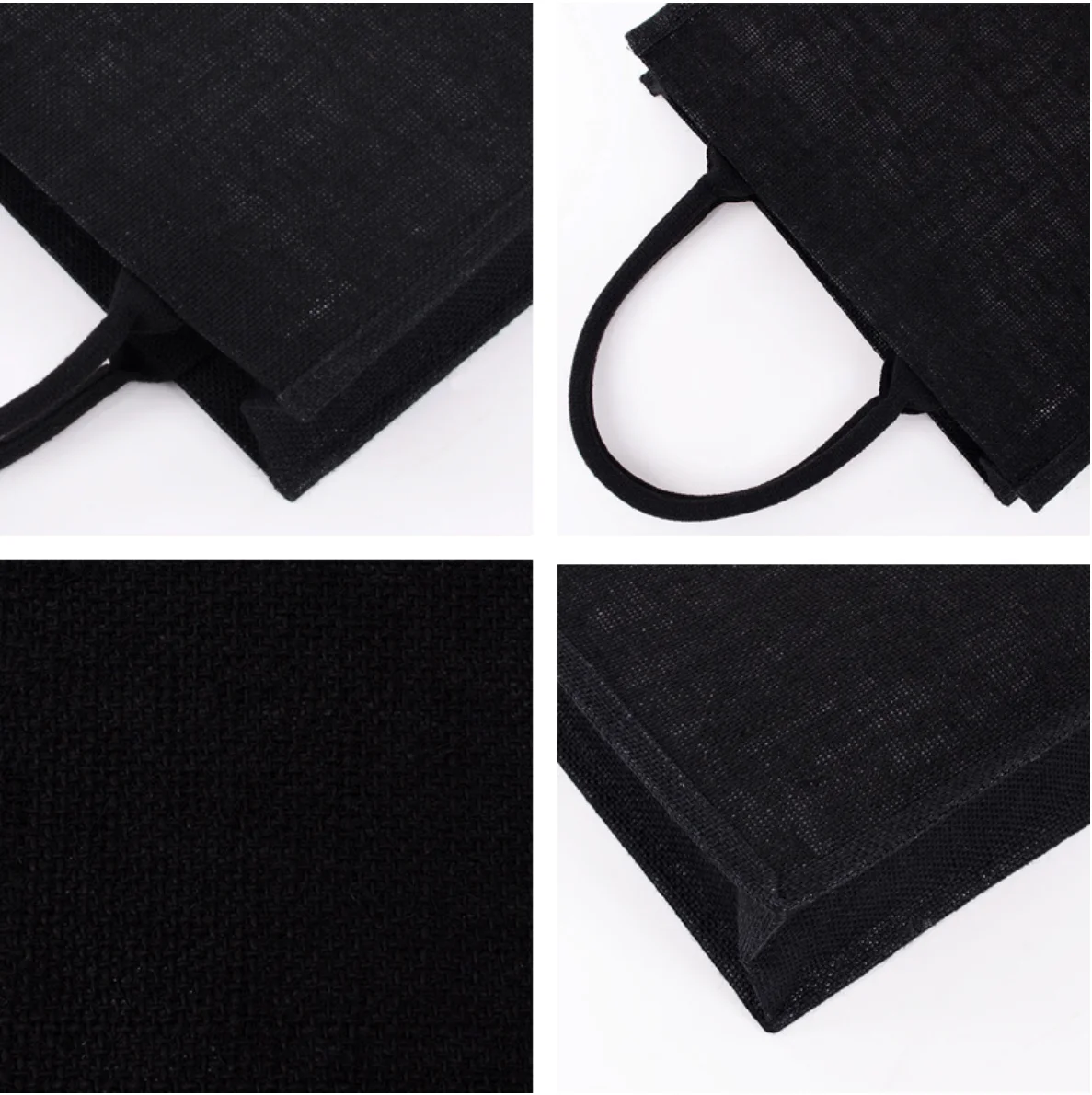 High Quality Fashion Waterproof Linen Natural Black Beach Bag Burlap Shopping Tote Jute Bag