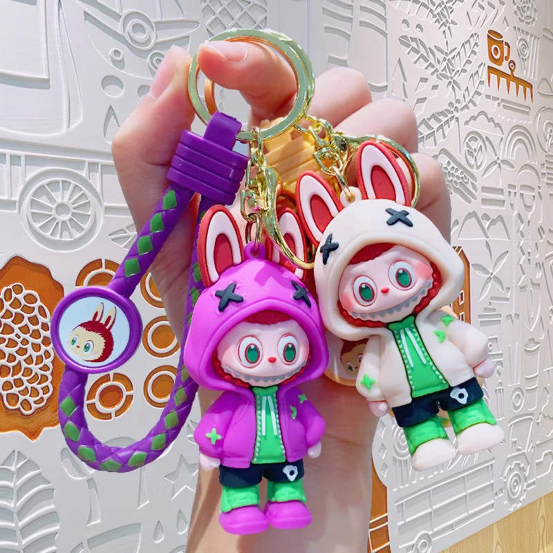 Cute Kawaii Doll Keychain Cartoon Anime Figure labubu Keychain for Car cherry Keys