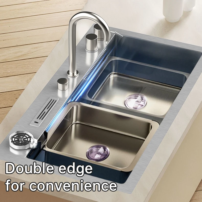 Stainless Steel 304 Single Bowl Topmount Satin Korea Workstation Multifunctional Handmade Waterfall Kitchen Sink