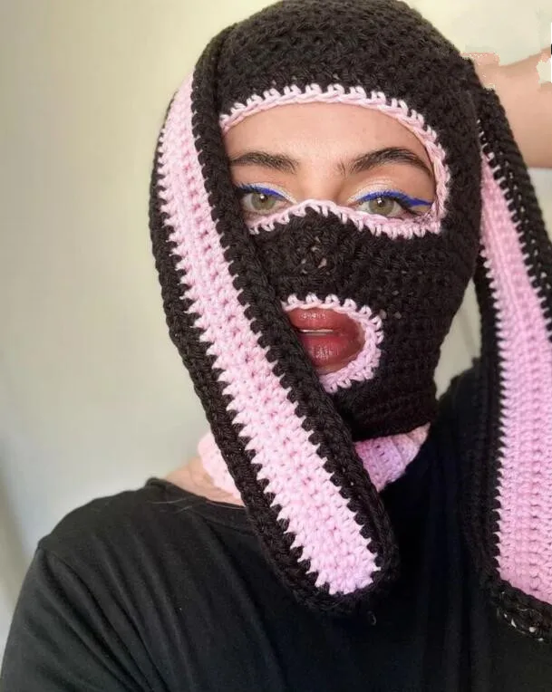 Unisex Y-F Warm Beanie Bunny Ears Knitted Bucket Skull Hat with Long Ears Rabbit Balaclava Hood for Casual or Party Style