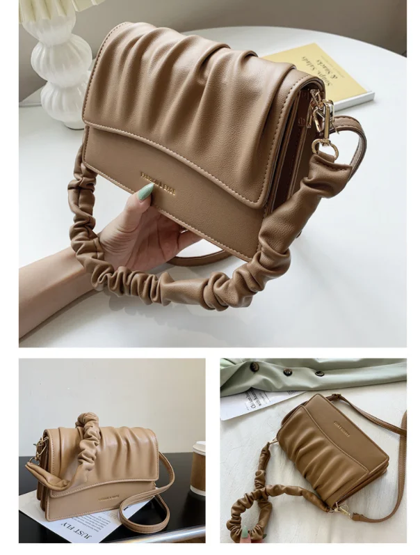 Fashionable ladies crossbody bag wholesale plicated pu leather chain shoulder bag for woman
