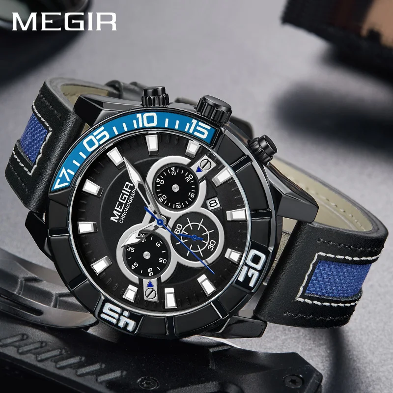 Creative MEGIR Chronograph Men Sport Watch Fashion Quartz Wrist Watches Clock Men Relogio Masculino Saat 2066