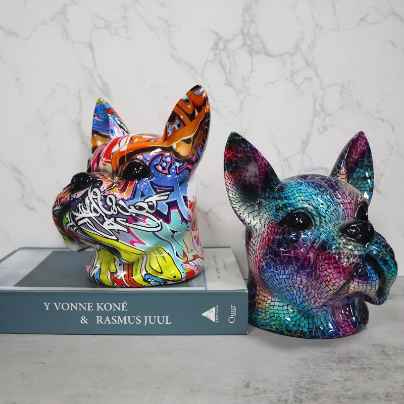 Creative Sculpture Resin Animal Art Bulldog Head Statue Home Decor