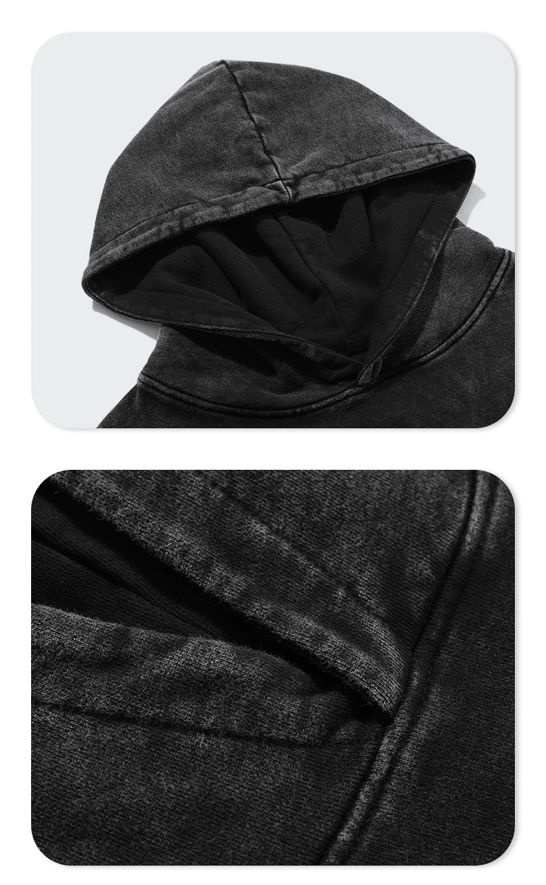 Men Personality Hooded Sweatshirts  Distressed Taded Vintage Streetwear Trendy Big Pocket Pullovers Clothing