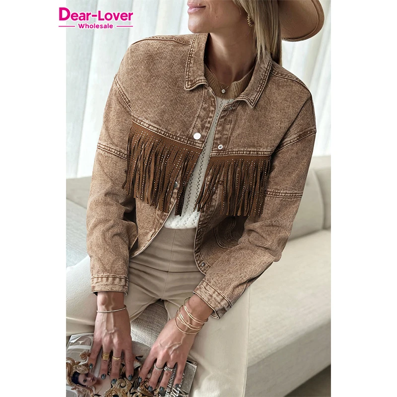 Dear-Lover Western Chaquetas De Mujer Rhinestone Fringed Cowgirl Fashion Denim Jacket Women
